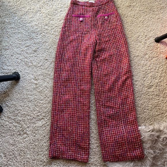 Lover + Friends Nadja Red Pink Tweed Wide Leg Pants - Picture 5 of 9